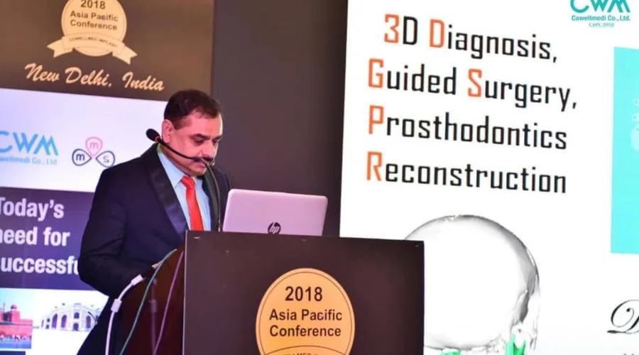 Dr Suresh Ahlawat speaking at Asia Pacific Conference 2018 New Delhi — implant specialist Gurgaon