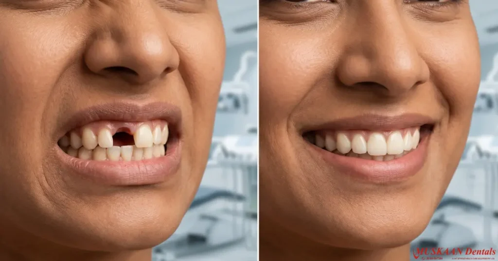 single tooth implant Gurgaon — Muskaan Dentals before and after